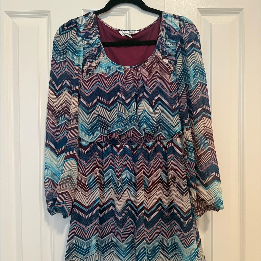 Speechless Multicolor Chevron Long Sleeve Dress